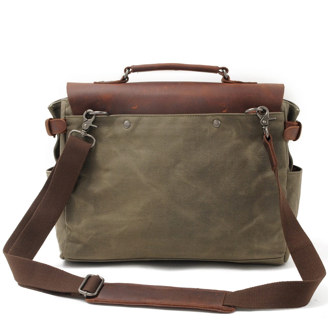army green leather and canvas messenger bag