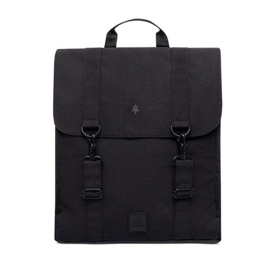 recycled laptop backpack, black color, front view