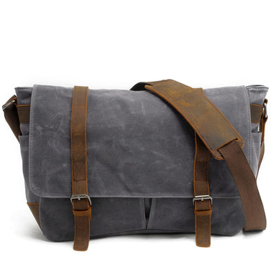 grey canvas laptop messenger bag front