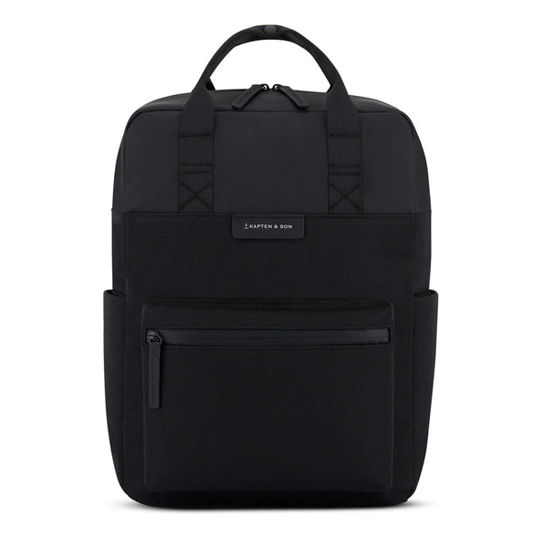 Kapten & Son Bergen Pro Backpack in black — structured daypack with zip pocket and top handles