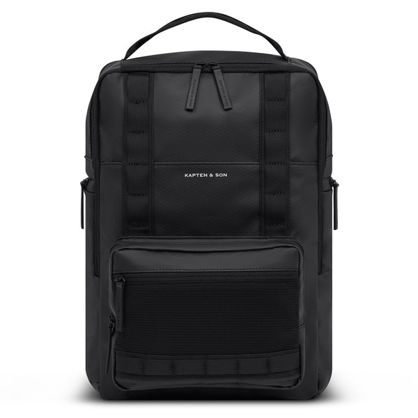 Kapten & Son Bergen Ultra backpack in All Black, front view of the 17L commuter laptop backpack