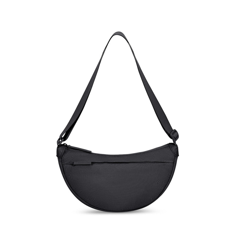 Back of the black Essential Moon Bag with its anti-theft zip pocket