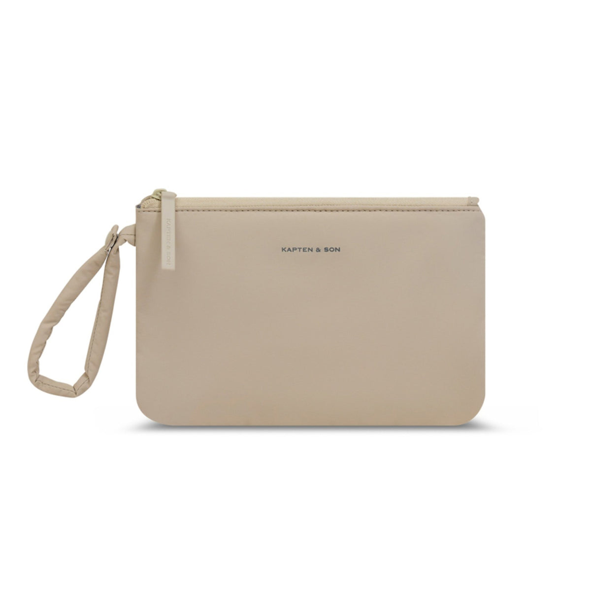 Kapten & Son Essentials Pouch in Sandstone, front view with wrist strap