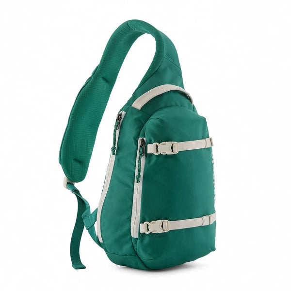 Patagonia Atom Sling 8L Gem Green — front view with white contrast straps and buckles