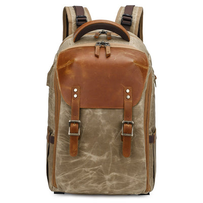 Vintage Canvas Camera Backpack with modern key features and ample room to safely store personal items, perfect for short hikes and landscape photographers