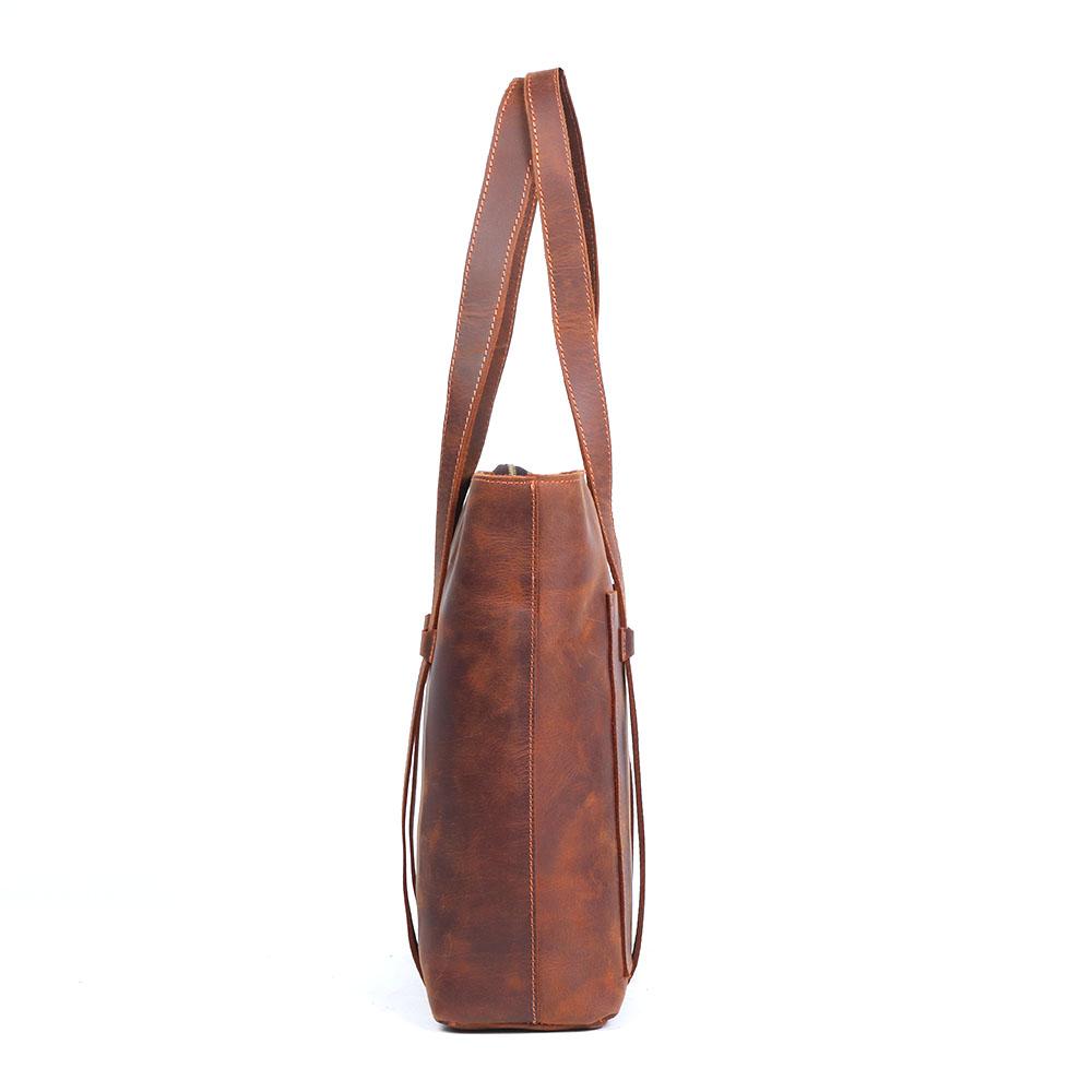 women's Coffee Leather Tote Bag