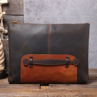 brown leather laptop pouch vintage