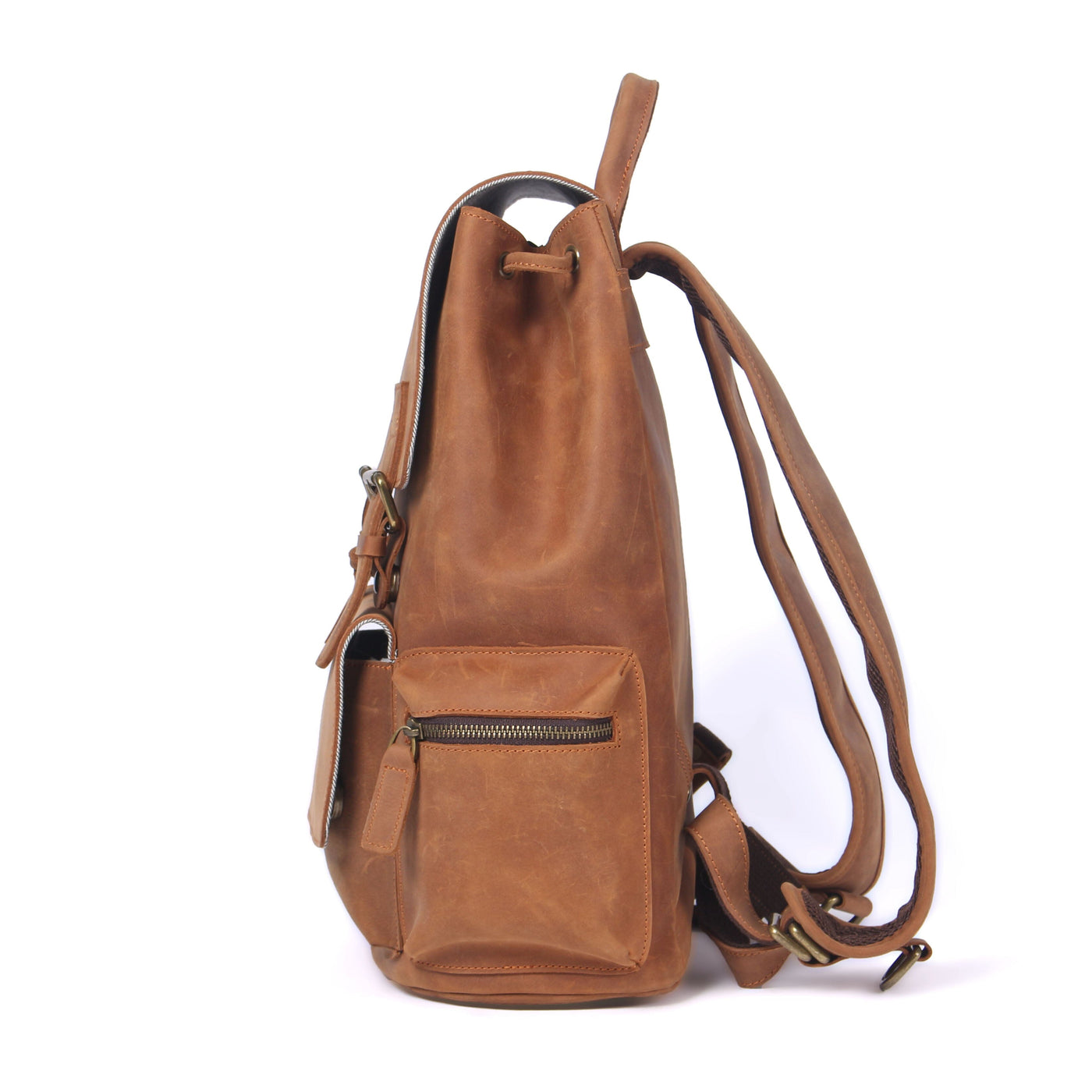 backpack with drawstring and flap