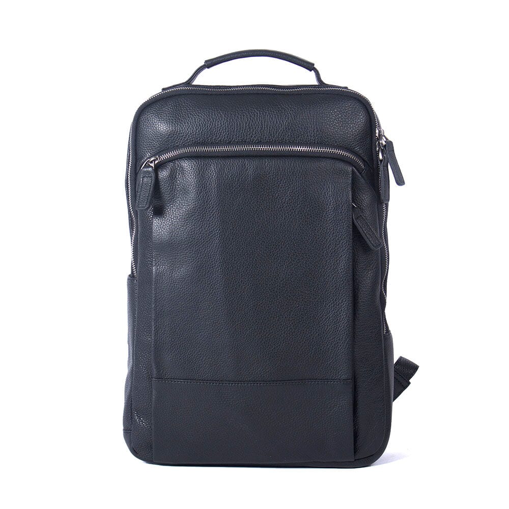 Black Leather Laptop Backpack STEELE