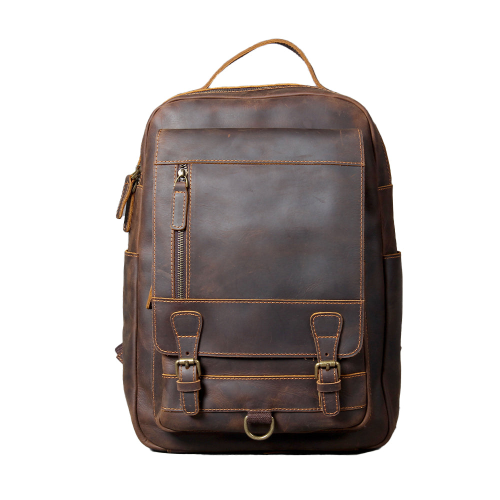 brown tan leather backpack