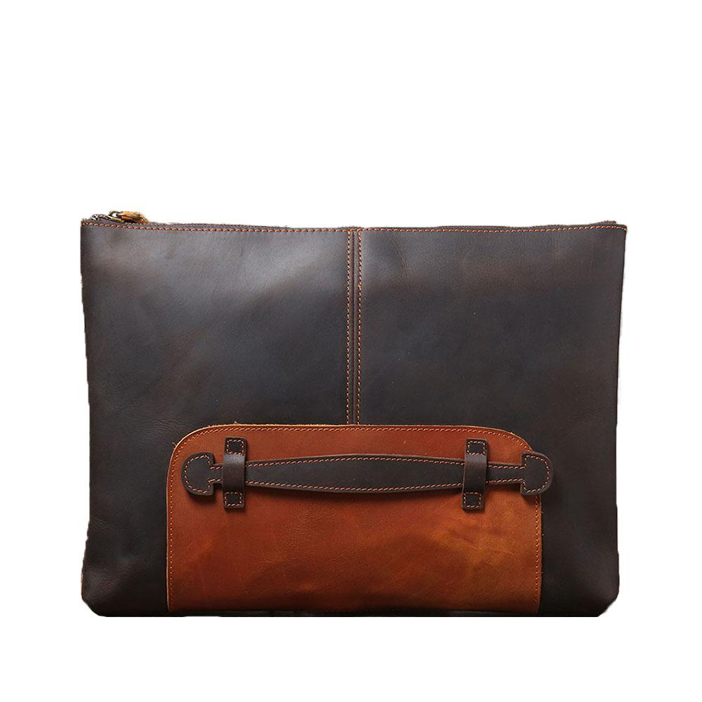 pochette cuir ordinateur, marron, cuir véritable, Kaora