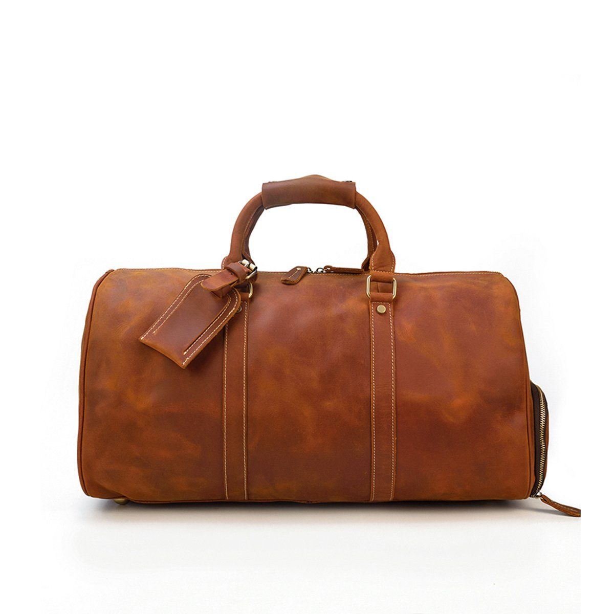 mens brown leather duffle bag