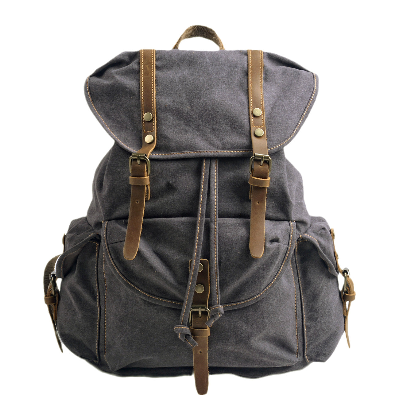 Men's Vintage Leather & Canvas Backpack, Army Green