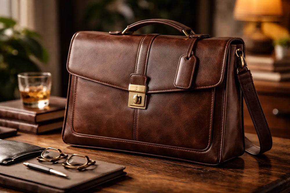 Brown bonded leather handbag