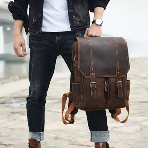 women's and men's vintage brown leather backpacks and rucksacks