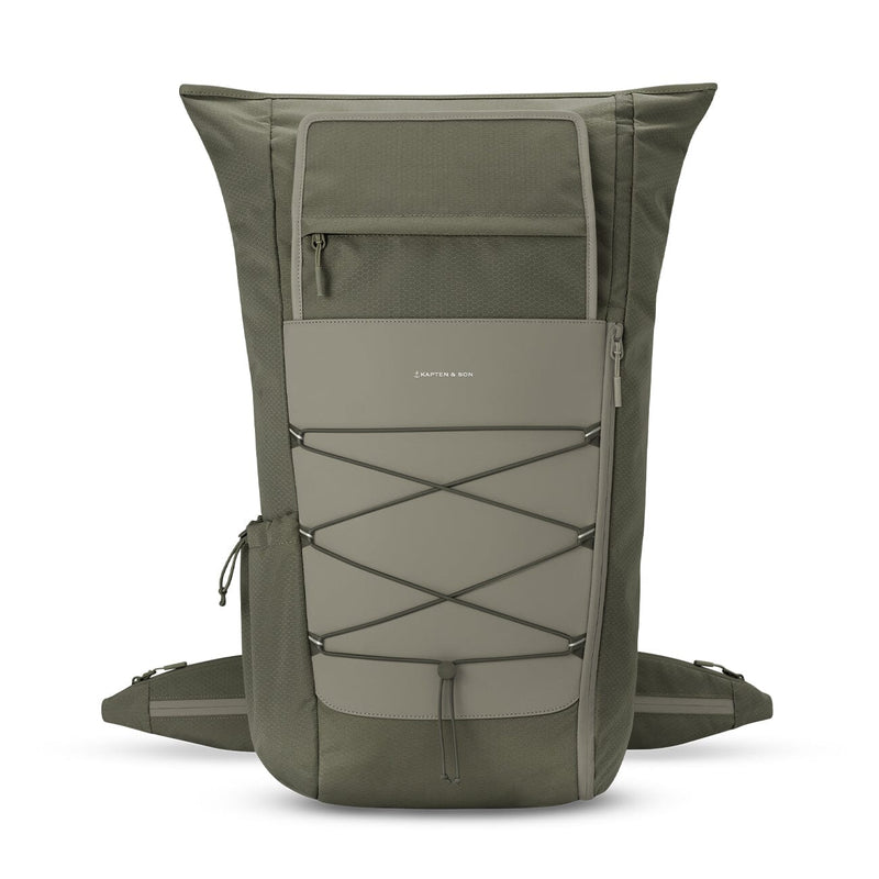 Kapten & Son, Banff backpack, forest, front view, roll top unfolded