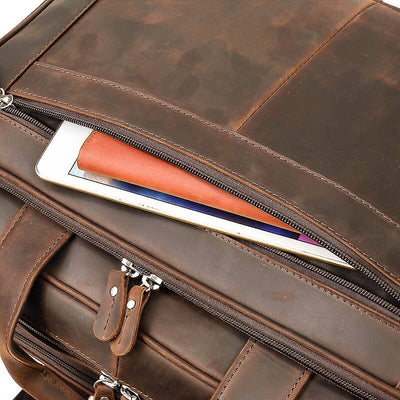 Spacious leather travel messenger bag
