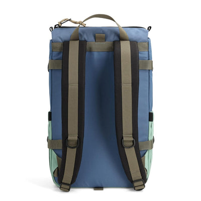 Topo designs rover pack classic, stone blue and ash green, back view