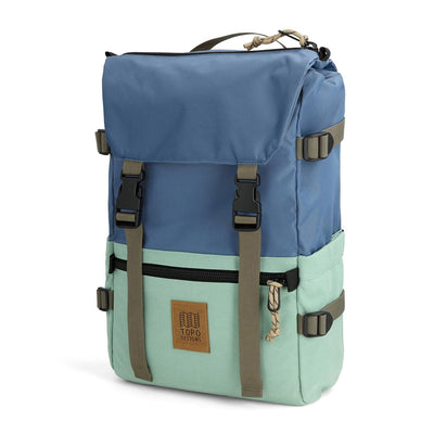 Topo designs rover pack classic, stone blue and ash green, side view