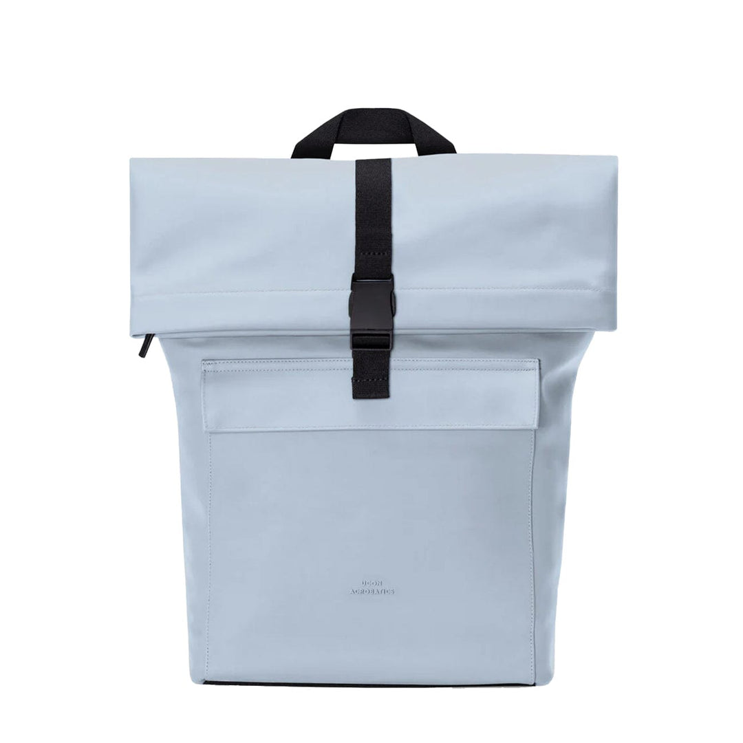 Ucon Acrobatics Jannik Mini backpack in fog blue — front view with rolltop unfolded