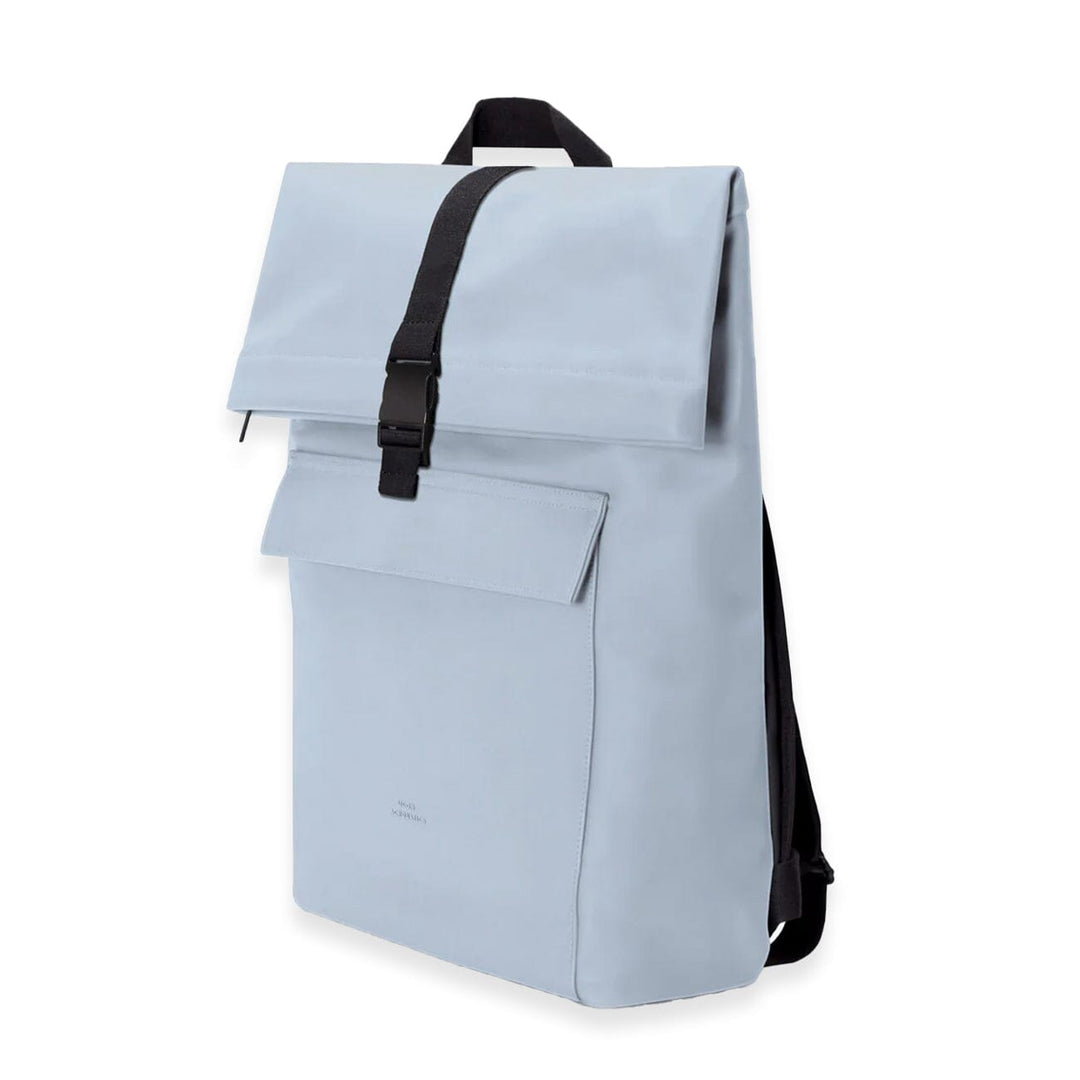 Ucon Acrobatics Jannik Mini backpack in fog blue — side view with rolltop unfolded