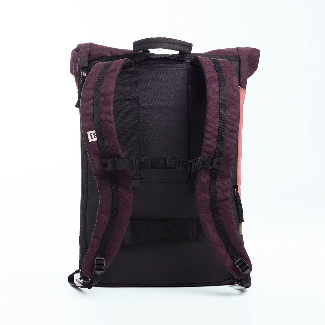 Rear view of the Annecy Pocket in aubergine, blossom pink and cypress green