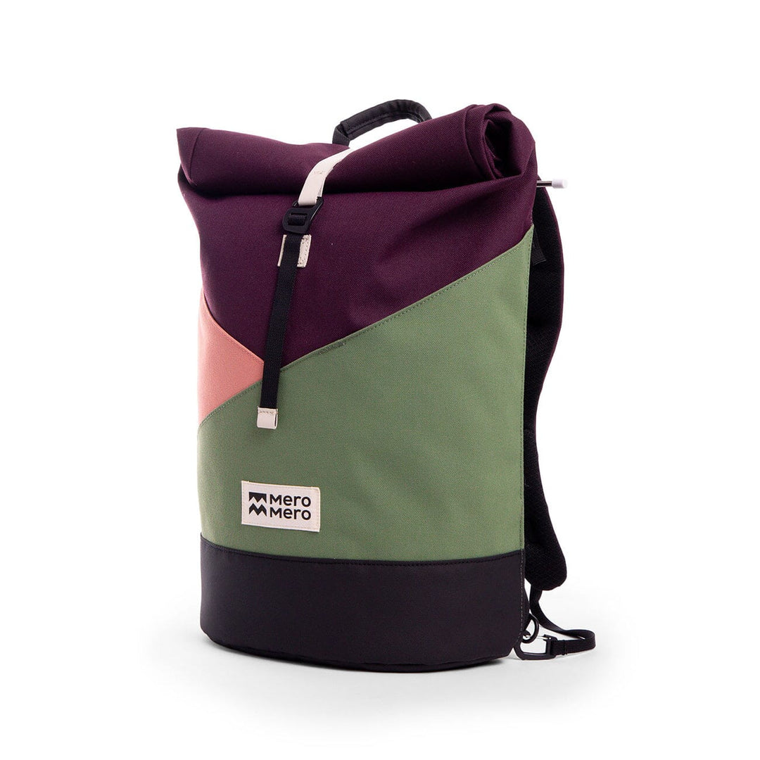Side view of the Annecy Pocket in aubergine, blossom pink and cypress green