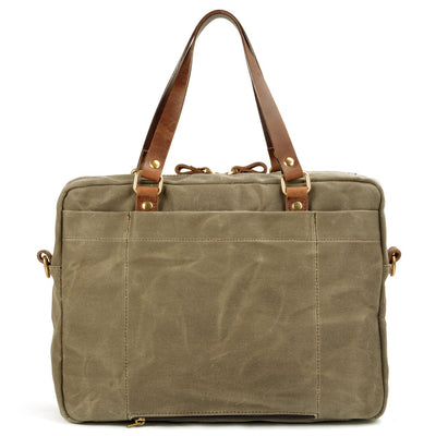 army green canvas laptop messenger bag back view