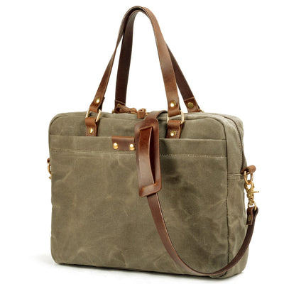 army green canvas laptop messenger bag side view