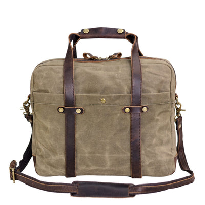 army green waxed canvas briefcase front