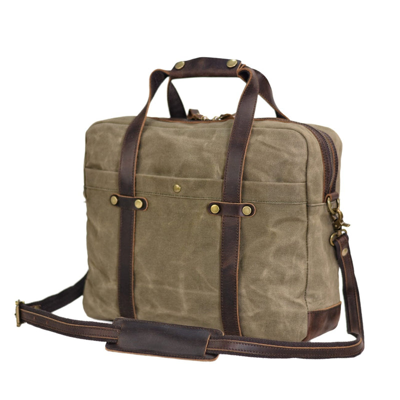 army green waxed canvas briefcase side