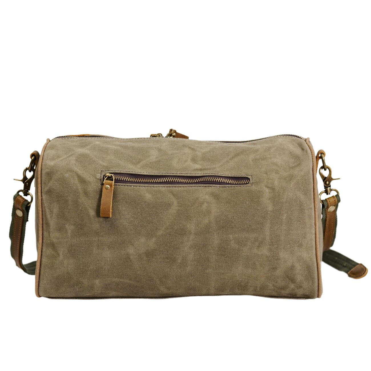 army green waxed canvas leather sling bag back