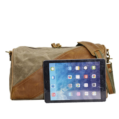 army green waxed canvas leather sling bag ipad tablet size comparison