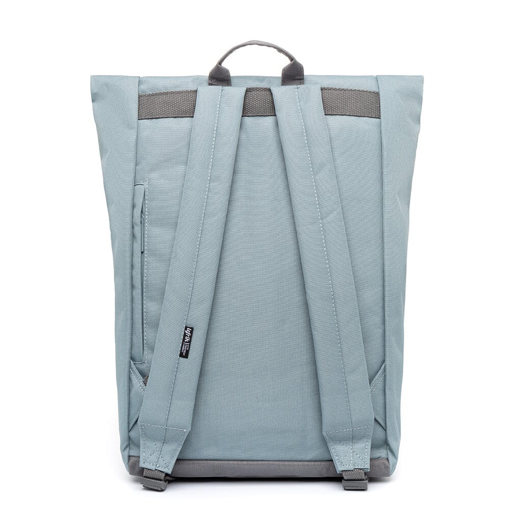 back view of the arctic blue eco friendly laptop backpack from Lefrik brand