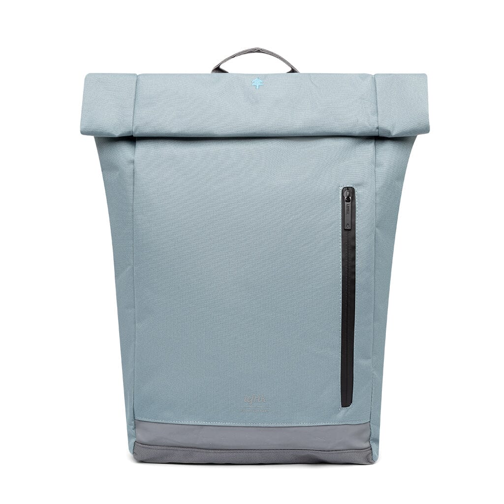 front view of the arctic blue eco friendly laptop backpack from Lefrik brand