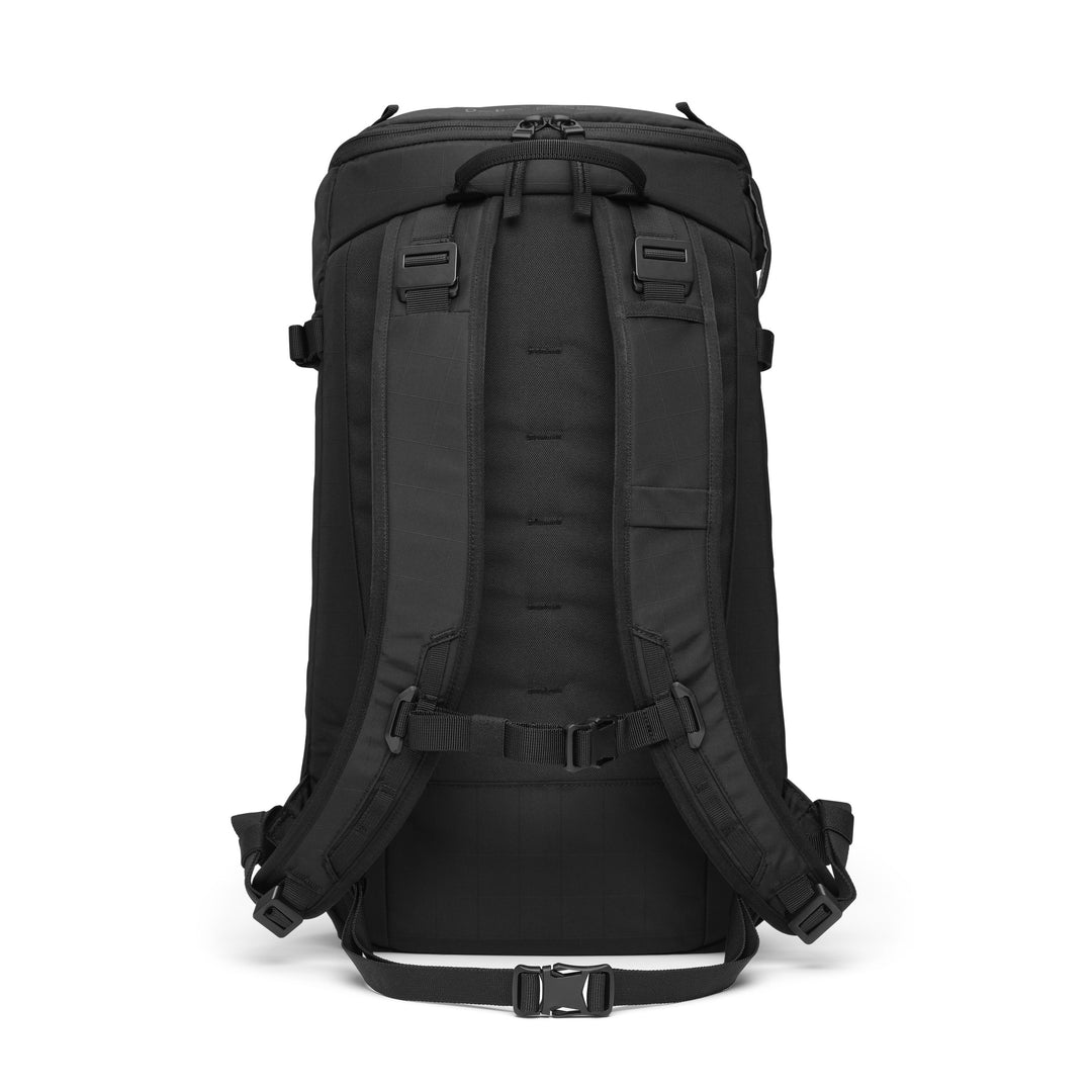 Backcountry Backpack 20L in Black, back view of the padded back panel, shoulder straps and sternum strap