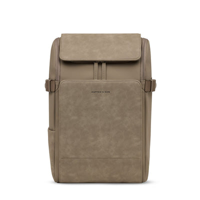 Front view of the Bali Medium Walnut backpack, featuring minimalist lines and a sleek matte finish for everyday style