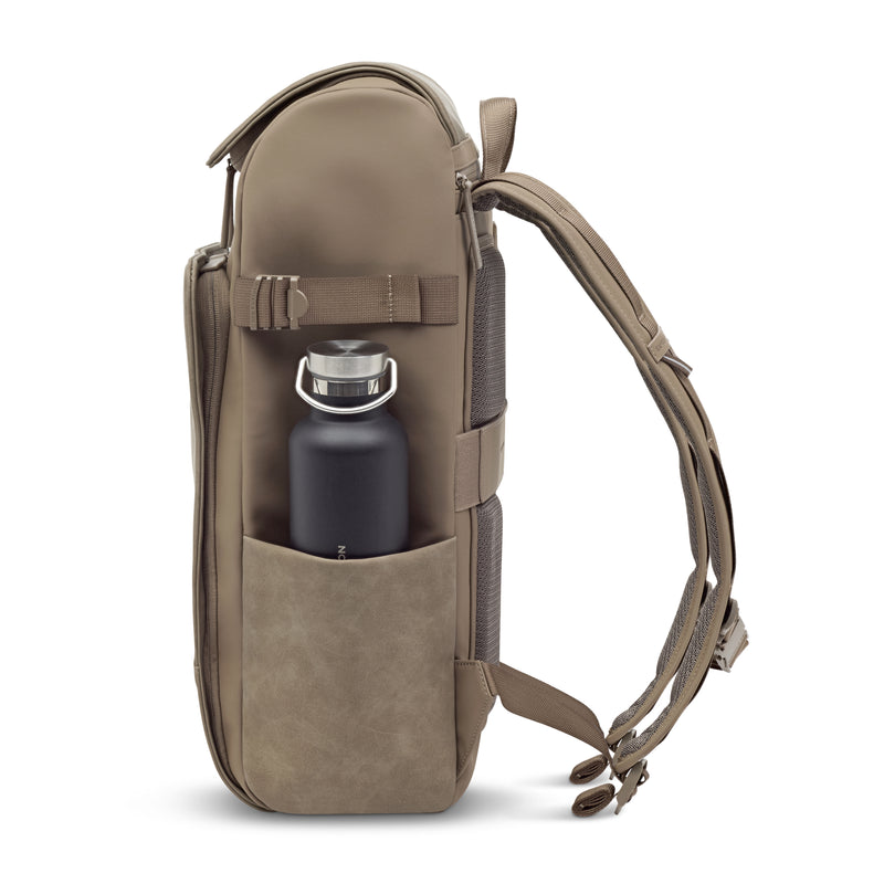 Side view of the Bali Pro in Walnut with a bottle in the side bottle holder