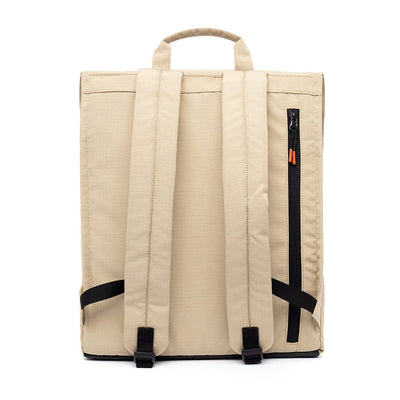 recycled laptop backpack, beige color, back view