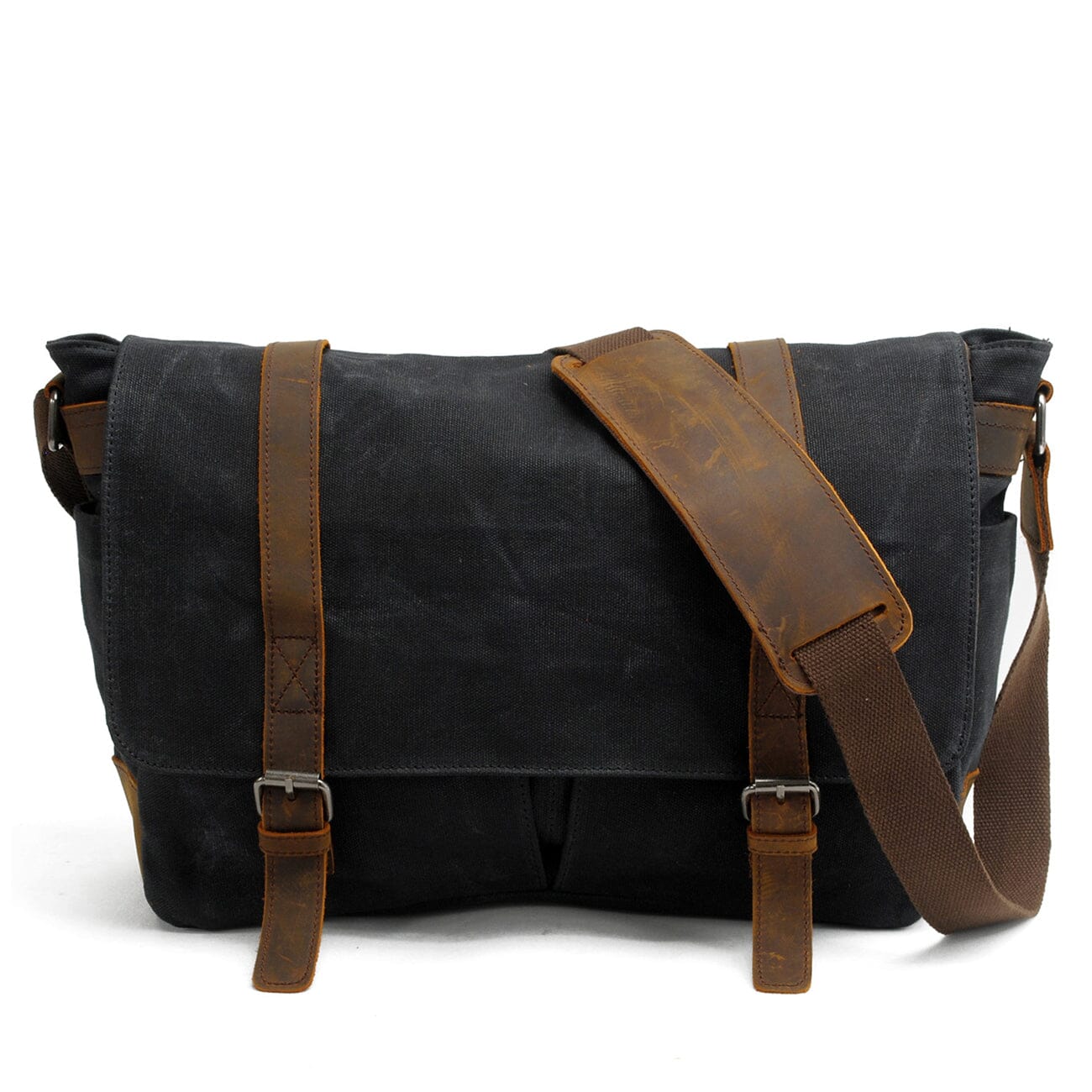 black canvas laptop messenger bag front