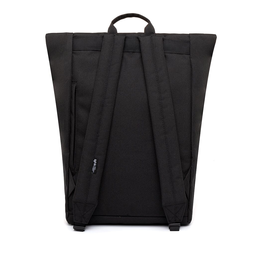 back view of the black eco friendly laptop backpack from Lefrik brand