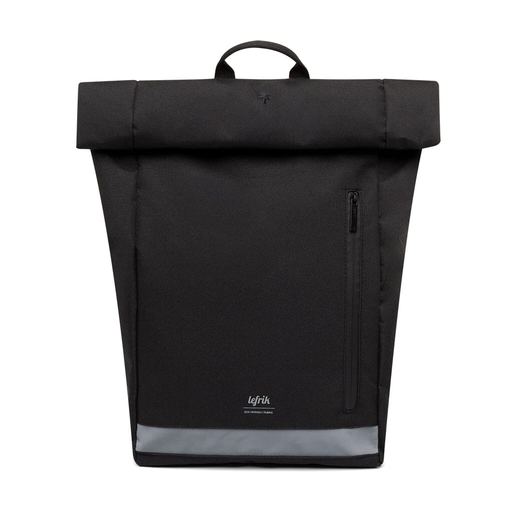 front view of the black eco friendly laptop backpack from Lefrik brand