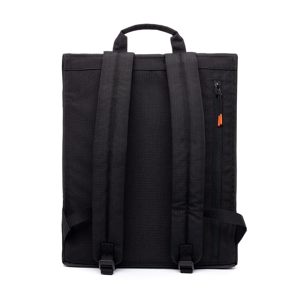 recycled laptop backpack, black color, back view