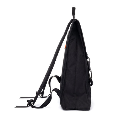 recycled laptop backpack, black color, side view