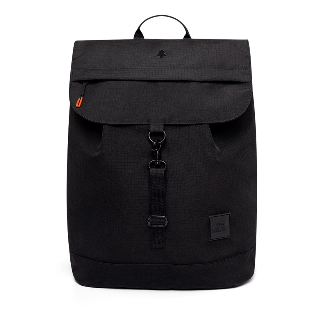 front view of the black sustainable laptop backpack from Lefrik brand