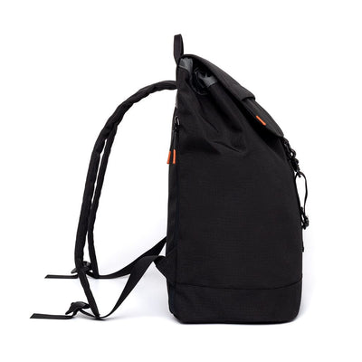 side view of the black sustainable laptop backpack from Lefrik brand