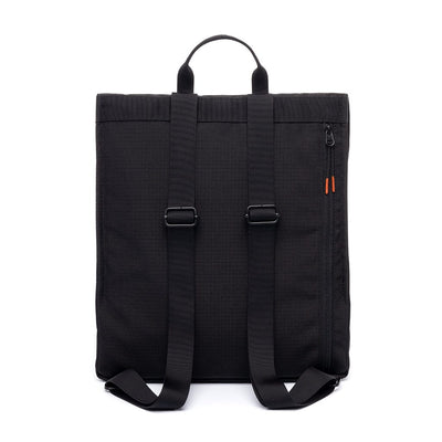 back view of the black sustainable backpack from Lefrik