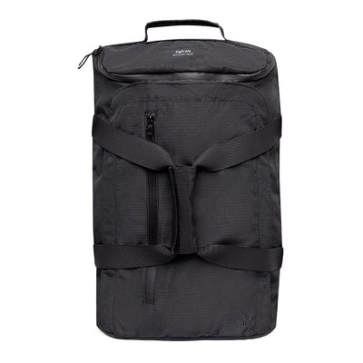 black sustainable travel convertible backpack front view