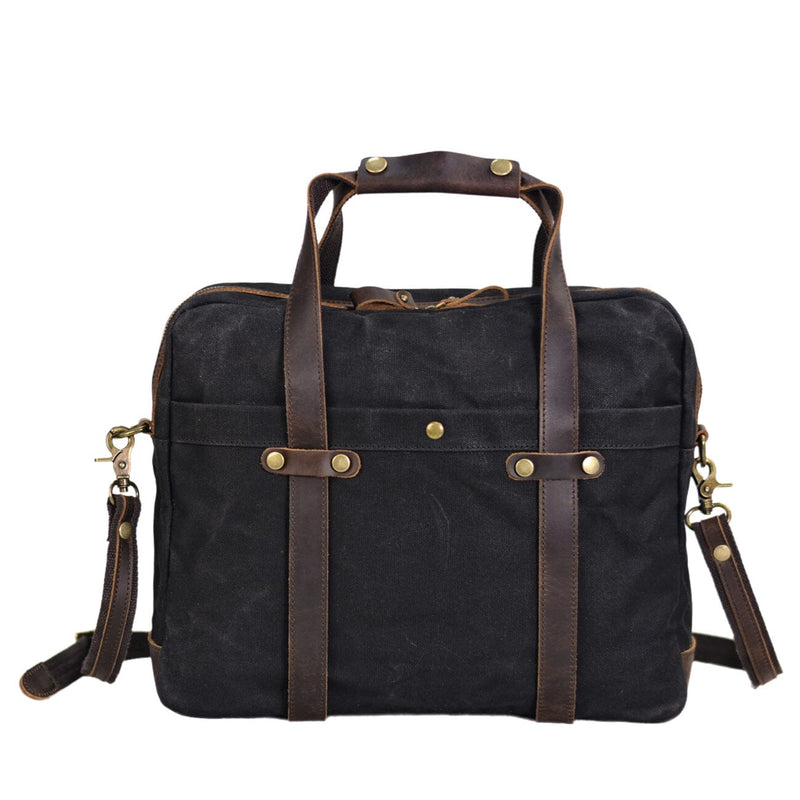 black waxed canvas briefcase back