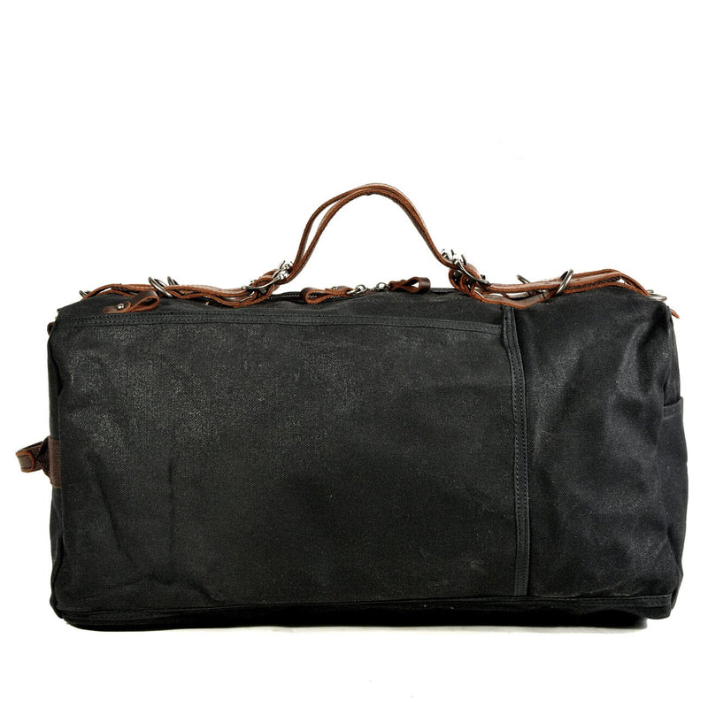 black waxed canvas sports duffle bag back